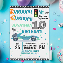 Convite Race Car Birthday 10th - Boys Racin Party