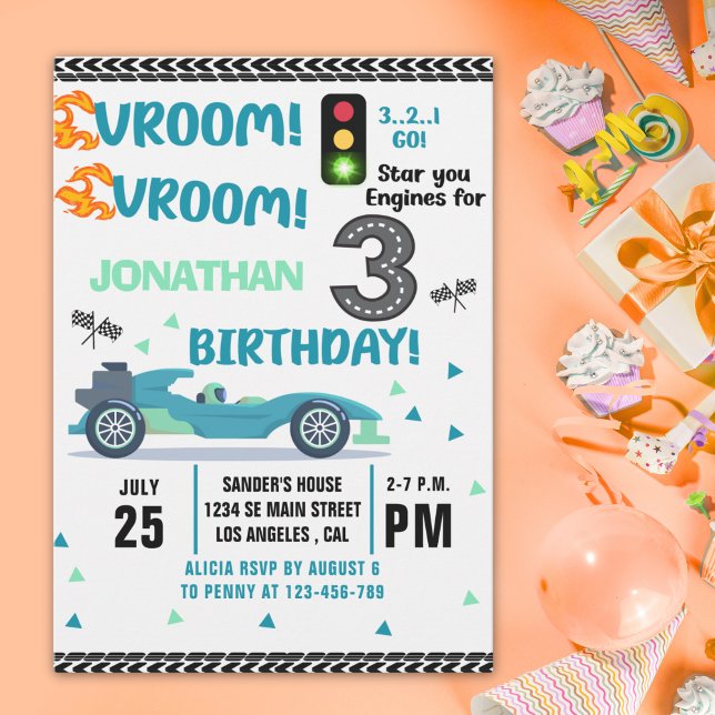 Convite Race Car Birthday 3 - Boys Racin party (Criador carregado)