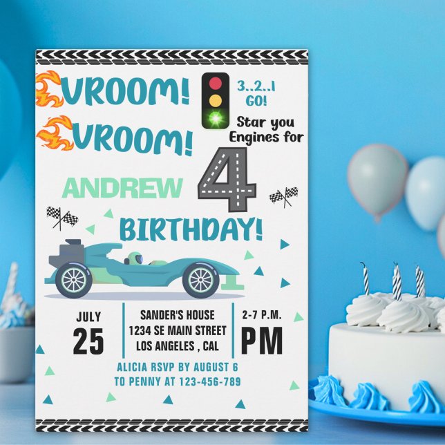 Convite Race Car Birthday 4th - Boys Racin party (Criador carregado)