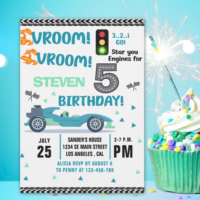 Convite Race Car Birthday 5th - Boys Racin party (Criador carregado)