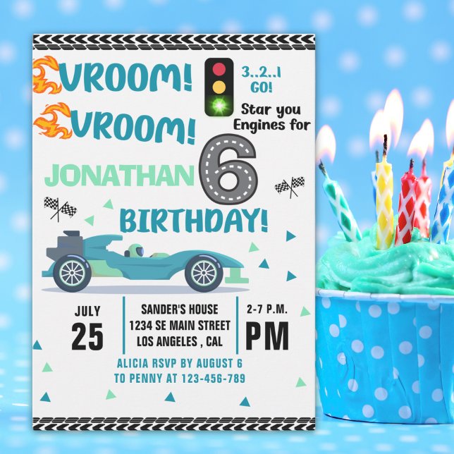 Convite Race Car Birthday 6th - Boys Racin party (Criador carregado)