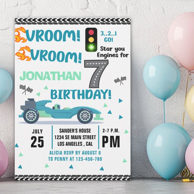 Convite Race Car Birthday 7th - Boys Racin party (Criador carregado)