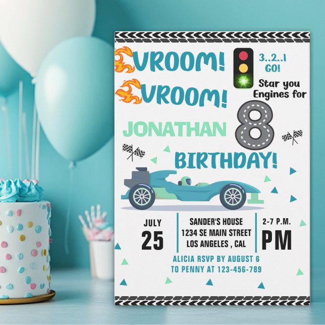 Convite Race Car Birthday 8th - Boys Racin celebration (Criador carregado)