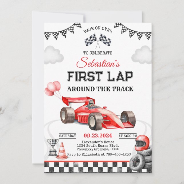 Convite Race Car Birthday Invitation (Frente)