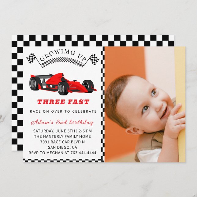 Convite Race Car Birthday Invite – 3rd Birthday Boy (Frente/Verso)