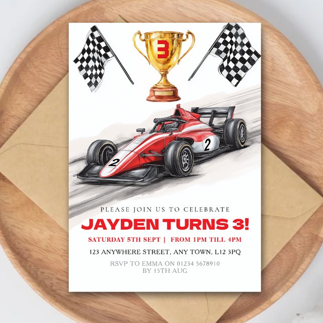 Convite Race Car Birthday Party Invitation for Kids (Criador carregado)