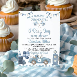 Convite Race Car Blue Boy Baby Shower