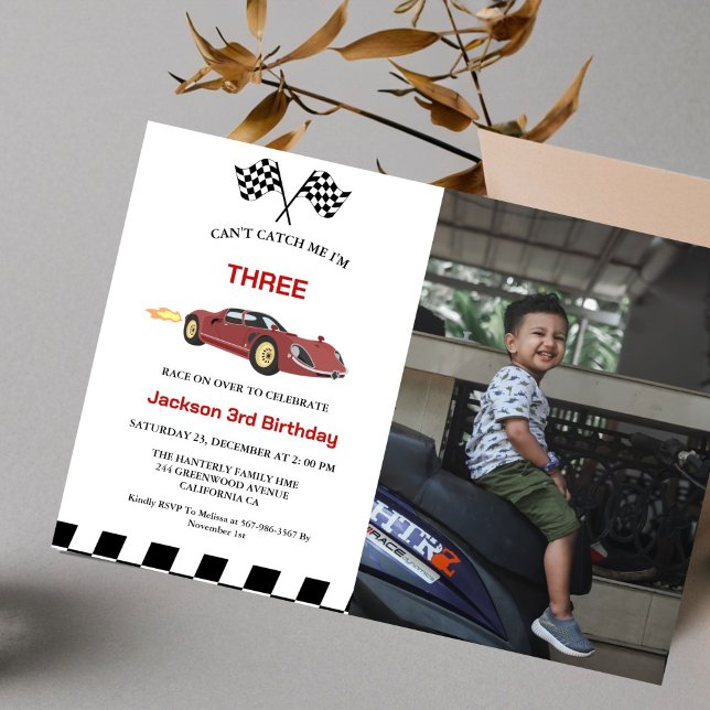Convite Race Car Boy aniversário de 3 anos (Criador carregado)