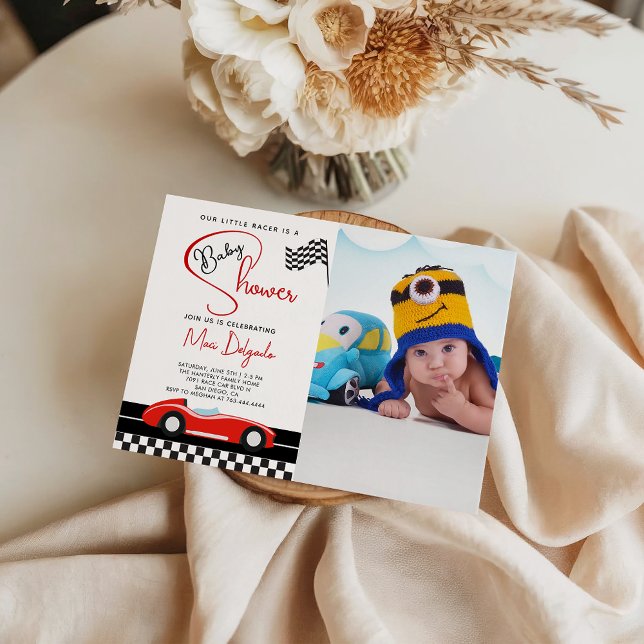 Convite Race Car Boy Baby Shower |Fast and Fun Baby Photo  (Criador carregado)