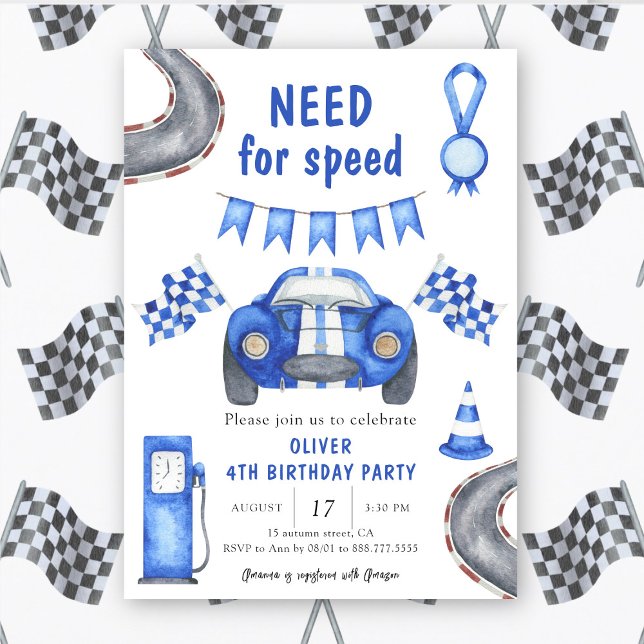 Convite Race Car Need for speed 4th Birthday Party (Criador carregado)