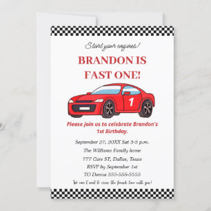 Convite Race Car primeiro aniversario Boy Red Kids