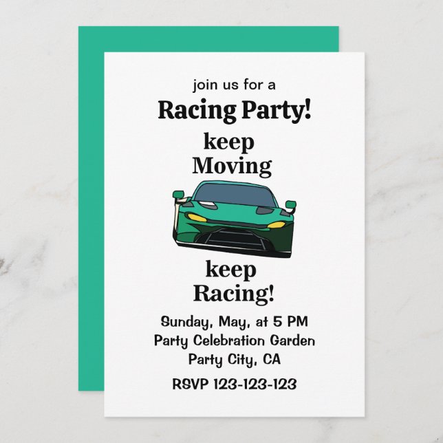 Convite Race Car Racer Racer Party (Frente/Verso)