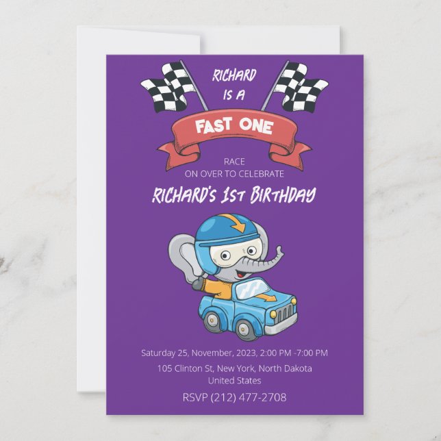 Convite Race Car Racing Kid's Birthday Theme (Frente)