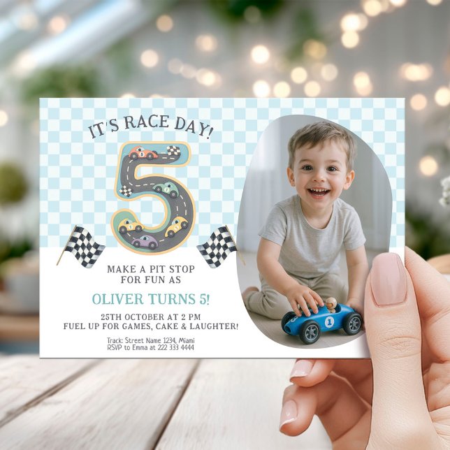 Convite Race Car Theme 5th Birthday Party (Criador carregado)
