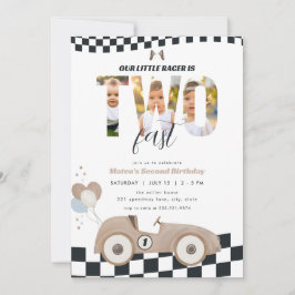 Convite Race Car Two Fast Second Birthday Invite w/ Photo
