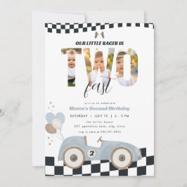 Convite Race Car Two Fast Second Birthday Invite w/ Photo