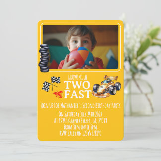 Convite Race Car Two Year Old Photo Party Invite