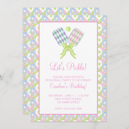 Convite Rackets de Pickleball Argyle em Aquarela Preppy