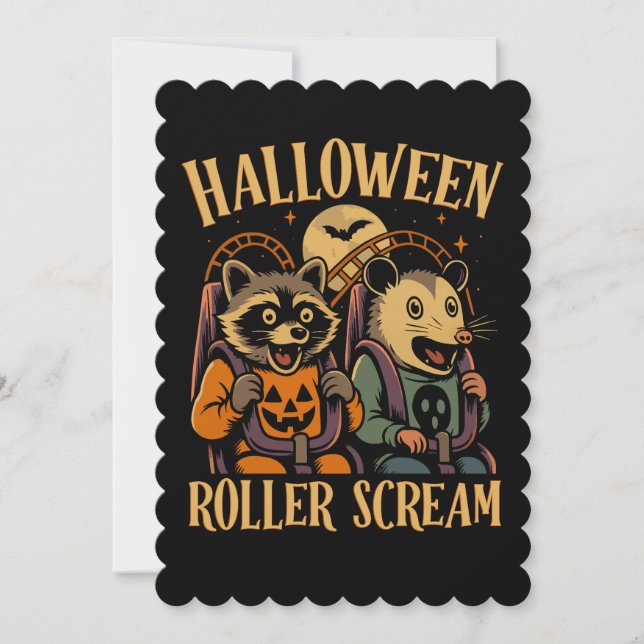 Convite Racoon e Gambá Gritando no Rolo de Halloween (Frente)