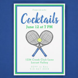 Convite Racquet de Ténis Azul Preppy Festa de Cocktail