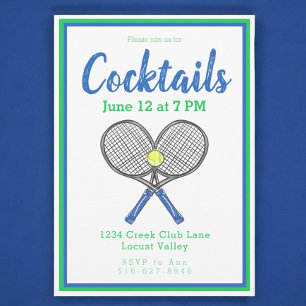 Convite Racquet de Ténis Azul Preppy Festa de Cocktail
