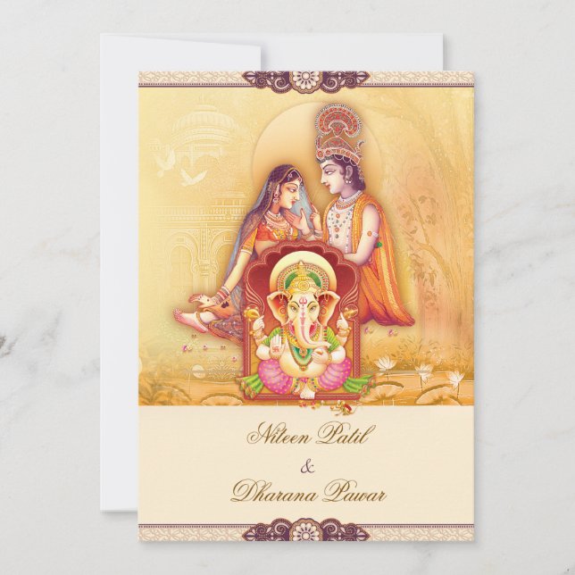 Convite Radha Krishna Hindu Wedding Invitation (Frente)