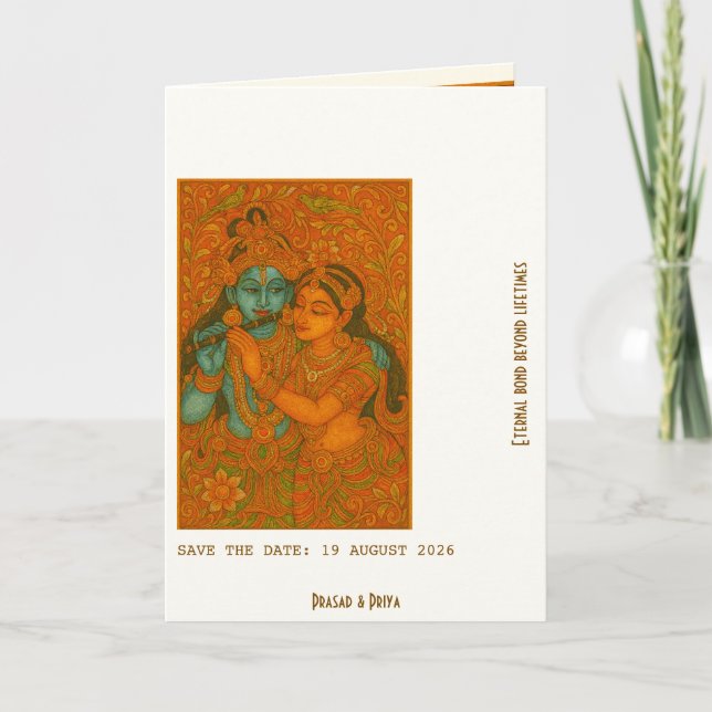 Convite Radha Krishna Mural painting Indian (Frente)