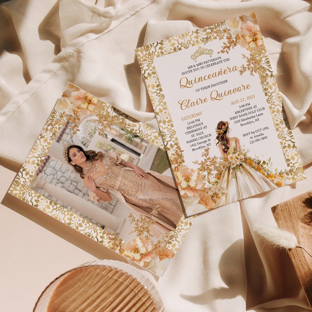 Convite Radiant Bloom Floral Princess Photo Quinceanera (Criador carregado)