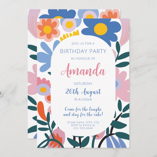 Convite Radiant Floral Joy Birthday (Frente/Verso)