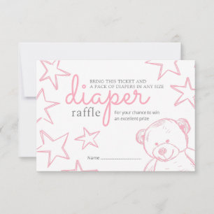 Convite Raffle Chá de fraldas do Urso Rosa Mínimo