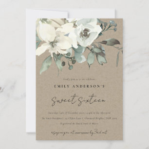 CONVITE RAFT IVORY FLORAL BUNCH BRANCO DOCE 16 ANIVERSÁRI