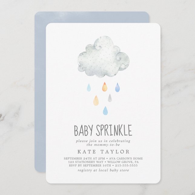 Convite Rain Cloud Boy Baby Sprinkle (Frente/Verso)