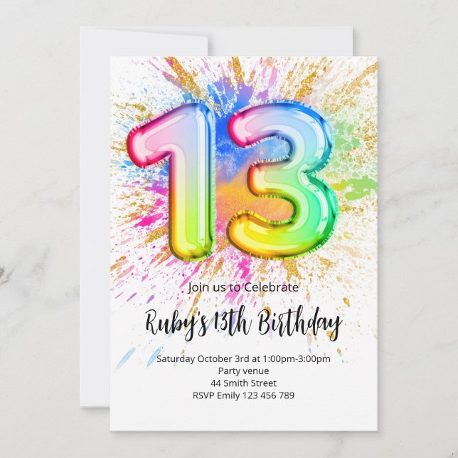 Convite Rainbow 13th Birthday Invitation (Frente)