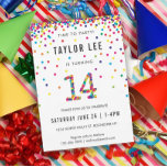 Convite Rainbow 14 Year Old Birthday Party, 14th Birthday<br><div class="desc">Rainbow 14-year-old birthday / 14th birthday party invitations! Featuring your 14 year old boy or girl's party details and a "14" in confetti,  with fun rainbow colored confetti circles sprinkling from the top of these cute invites</div>