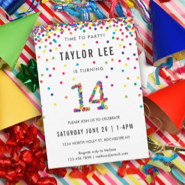 Convite Rainbow 14 Year Old Birthday Party, 14th Birthday