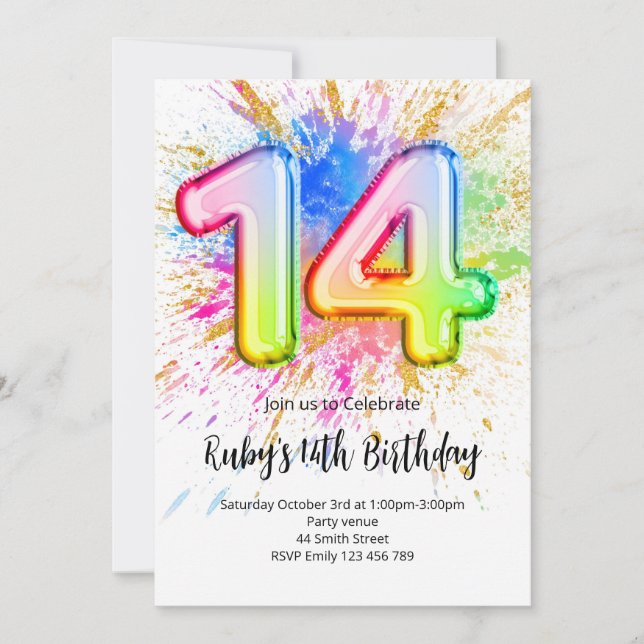 Convite Rainbow 14th Birthday Invitation (Frente)