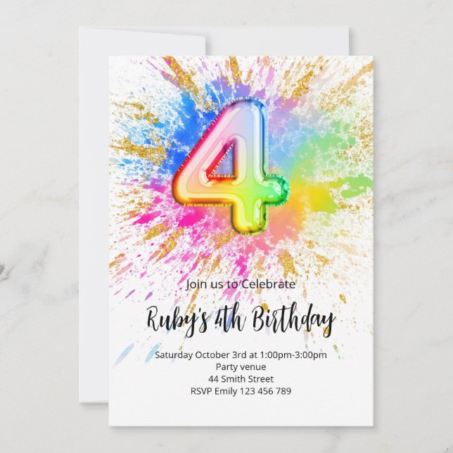 Convite Rainbow 4th Birthday Invitation (Frente)