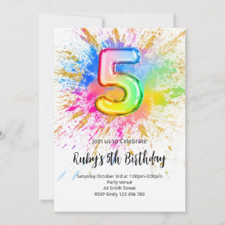 Convite Rainbow 5th Birthday Invitation