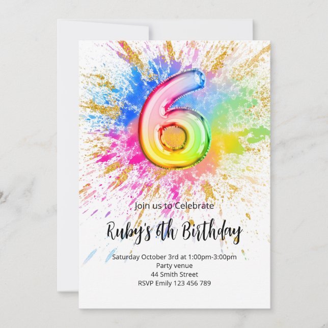 Convite Rainbow 6th Birthday Invitation (Frente)