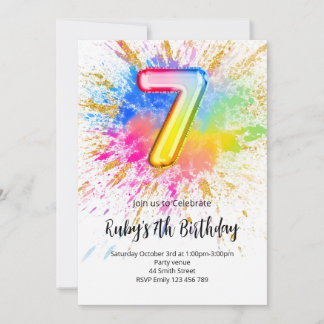 Convite Rainbow 7th Birthday Invitation