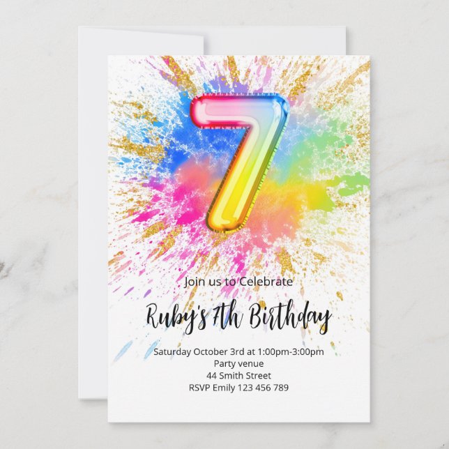 Convite Rainbow 7th Birthday Invitation (Frente)
