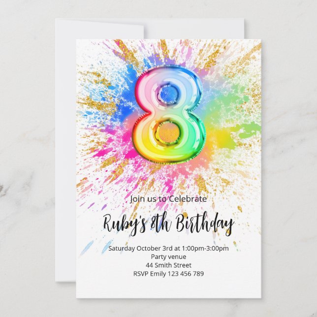 Convite Rainbow 8th Birthday Invitation (Frente)