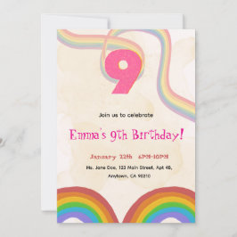 Convite  Rainbow 9th Birthday Party Invitation