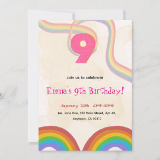Convite  Rainbow 9th Birthday Party Invitation