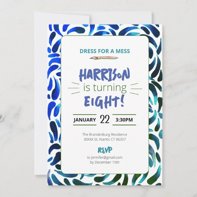 Convite Rainbow Art Paint Festa de aniversário (Frente)