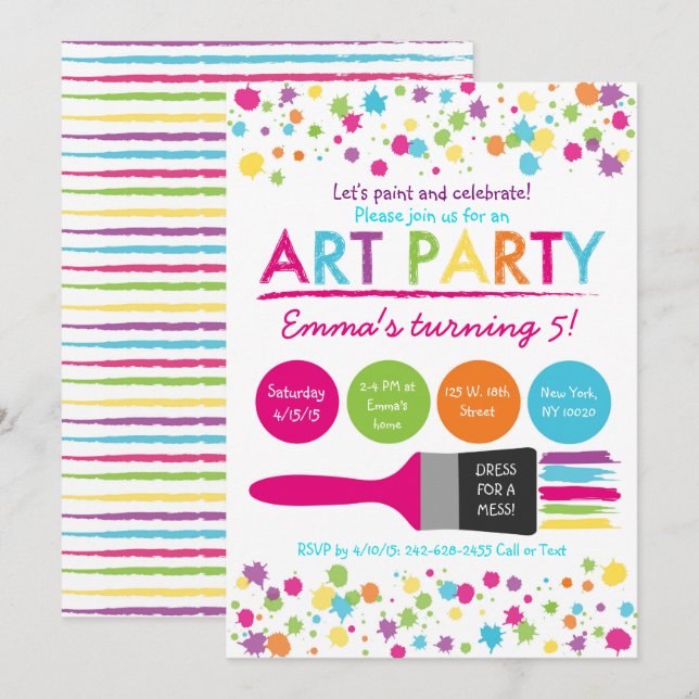 Convite Rainbow Art Party Birthday (Frente/Verso)