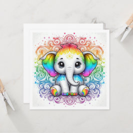 Convite Rainbow baby elephant blank card