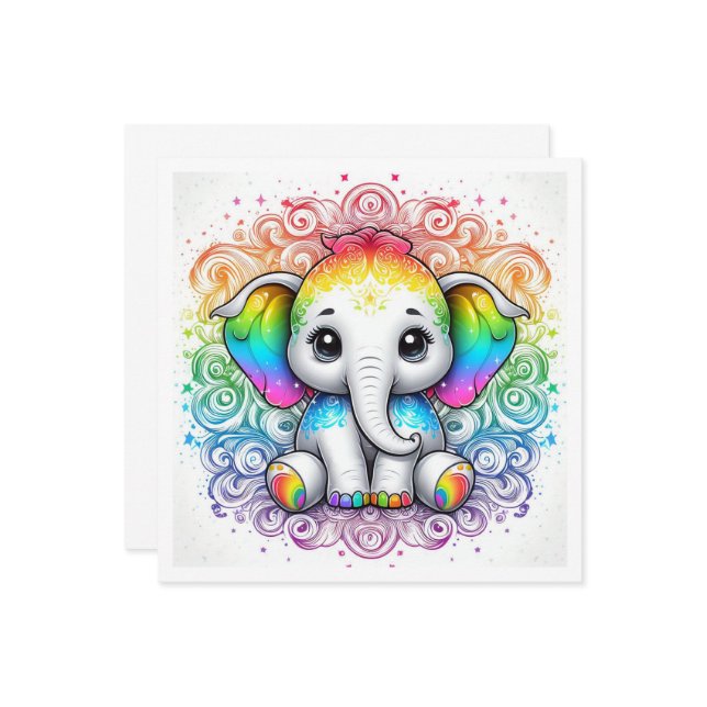 Convite Rainbow baby elephant blank card (Frente/Verso In Situ)