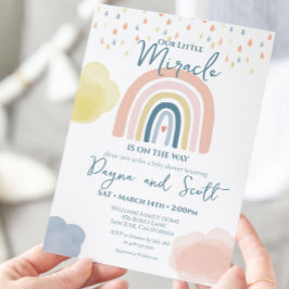 Convite Rainbow Baby Pastel Clouds Boho Chá Raindrops