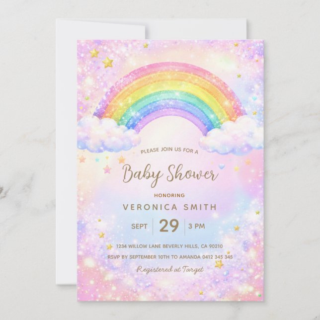 Convite Rainbow Baby Shower Invitation  (Frente)